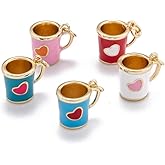 KitBeads 10pcs Enamel Mini Coffee Tea Mug Cup Charms with Heart Charms 3D Simulation for Jewelry Making