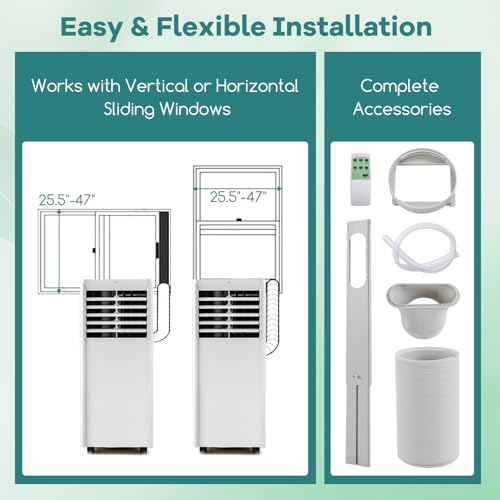 DORTALA Portable Air Conditioners, 8000 BTU Portable AC Unit with Cool, Fan & Dehumidifier, Quiet Air Conditioner with Remote, 24H Timer, Sleep Mode & Installation Kit for Rooms up to 250 Sq. Ft