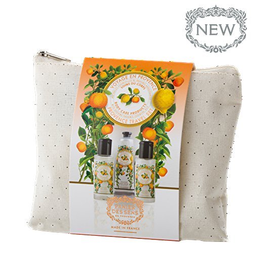 Panier des Sens 3 Piece (shower gel, lotion, hand cream) French Provence (Citrus) Travel Set in Travel Pouch