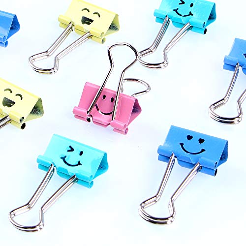 Binder Clips, Limque Paper Clips,Paper Clamps with Colored Cute Hollow Smiling Face,100 Pcs 0.75 inch/19mm Size Clips, for Office,Teacher Gifts and Kitchen,Small/Mini
