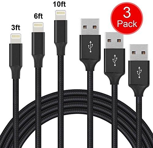 Lightning Cable, Mugoo 3Pack 3FT 6FT 10FT Nylon Braided 8 pin iPhone Charger Cables USB Charging Cord Burden of Tear and Bend, Compatible with iPhone X i8 i8Plus