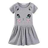 LittleSpring Little Girls Dresses Gray 6 Cute Cat Print Summer