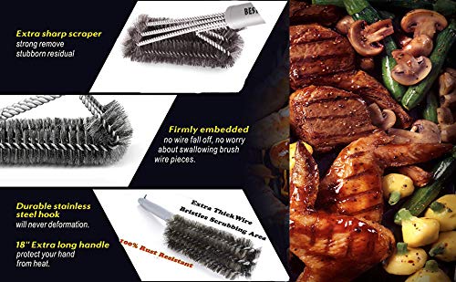 BEST BBQ Grill Brush Stainless Steel 18" Barbecue Cleaning Brush w/Wire Bristles & Soft Comfortable Handle - Perfect Cleaner & Scraper for Grill Cooking Grates