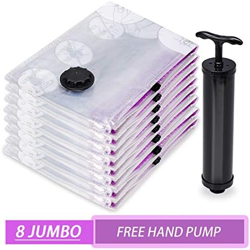 Durable Vacuum Storage Bags Save Closet Space(Jumbo 30" X 40") Compression Air 80% for Comforters Blankets Clothes Bedding Pillows-Travel Hand Pump Included(8 Pack) (8 x Jumbo)