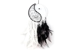Yahpetes Dream Catcher 19.7" Feather Chandelier Ornaments Handmade Indian Wall Decoration Interior Rearview Pendant Charm Car Hanging with Feathers Beads (Black and White)