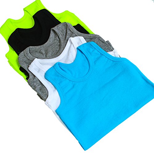 Coobey 5 Pack Kids Boys' Cotton Tank Top Undershirts Soft Undershirt Tees (3T/4T, Mixed 5 Colors)