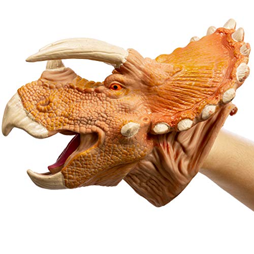 BEJOY Dinosaur Hand Puppets Soft Rubber Realistic Triceratops Head Role Play Toy for Kids - //coolthings.us