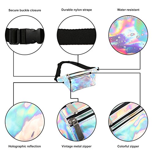 Mum's memory Holographic Fanny Pack for Women - Metallic Sport Waist Pack for Men for Running, Hiking, Traveling, Camping, Partying, Jogging (Silver)