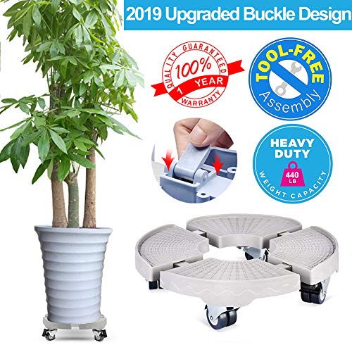 Potted Plant Stand with Wheels – Round Flower Pot Rack on Rollers Dolly Holder on Wheels 20inch Large Plant Stand Heavy Duty 440lbs Indoor Outdoor Planter Trolley Casters Rolling Tray Coaster
