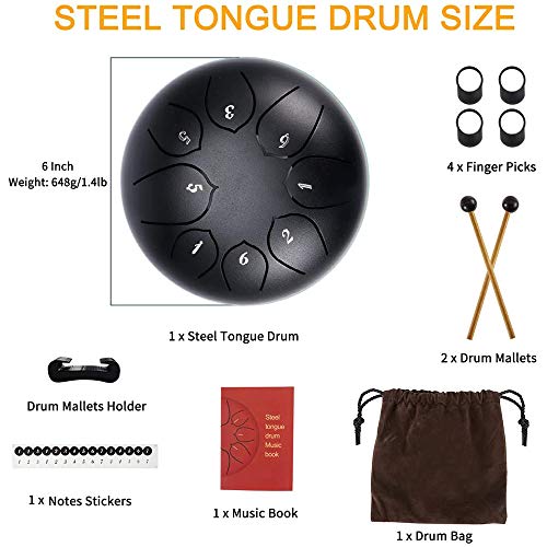 Yakuin Tongue Drum 6 Inch Ethereal Rhythm Drum Percussion Hand pan Tang Drum Percussion Musical Instrument for Beginner Adult Kids