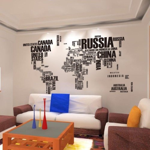 1 X Wall Stickers DIY Large World Map in Words Removable Vinyl Decal Mural Art Home