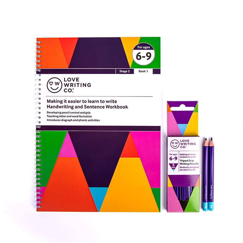 Love Writing Co. Better Writing Pack | Age 6, 7, 8, 9yrs Handwriting Pencils | Cursive Handwriting Practice Book 56 Pages | Boost Handwriting Skills and Develop Pencil Control