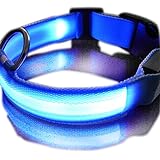 New Blue Nylon LED Dog Night Safety Collar Flashing Light up W/circular Pendant Collar--XL