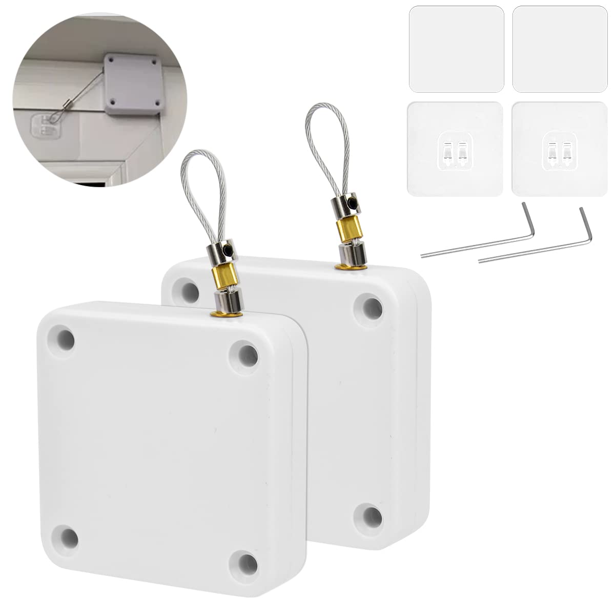 DODUOS 2PCS Automatic Door Closer，White Punch-Free Automatic Sensor Door Closer，Residential Commercial Auto Door Closer w/ Drawstring，Door Closers Interior Door Home Offices Used，2.49in (ZTH-A370)