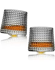 Whiskey glasses,Rotatable Decompression-8 Oz old fashioned whiskey glasses set of 2,bar whiskey glasses,style glassware for bourbon,perfect Idea for scotch lovers,glasses for scotch, rum glasses