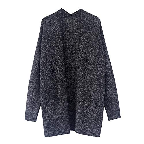 Sanyyanlsy Women's Winter Solid Knitted Open Front Cardigan Coat with Pocket Autumn Fashion Long Sleeve Sweater Tops Tee Black