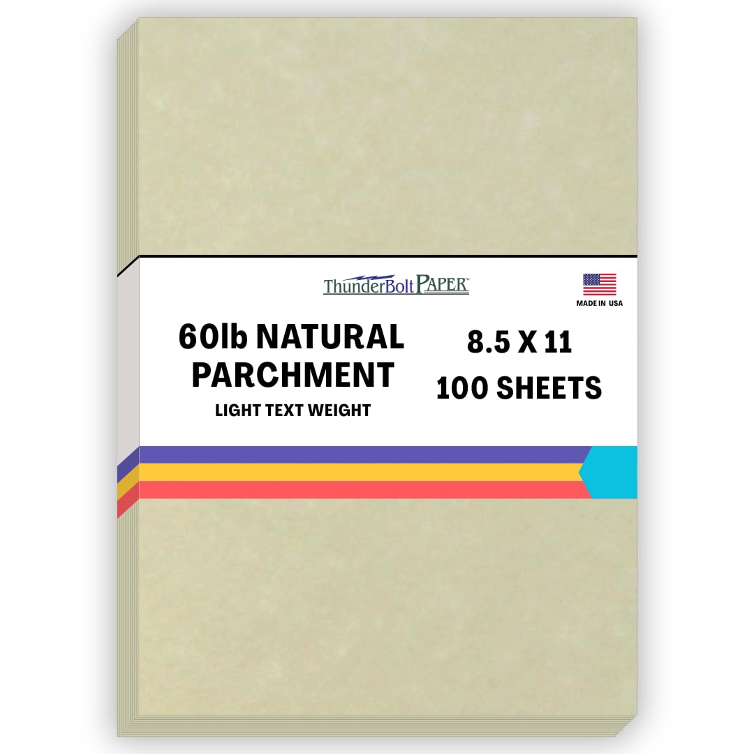 100 Natural Parchment 60# Text (=24# Bond) Paper Sheets - 8.5 X 11 Inches Standard Letter|Flyer Size - 60 Pound is Not Card Weight - Vintage Colored Old Parchment Semblance