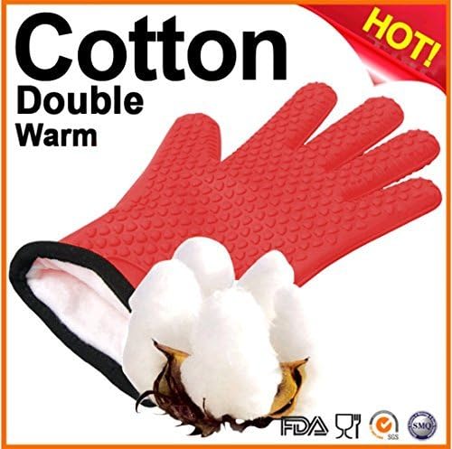JCM Goods Best Cook Heat Resistant BBQ Grilling Gloves for Cooking Grilling Smoking - Hot Hands- Jar Opener - Grab Food with Confidence Comfortable Cotton Lined Rubber Fingers