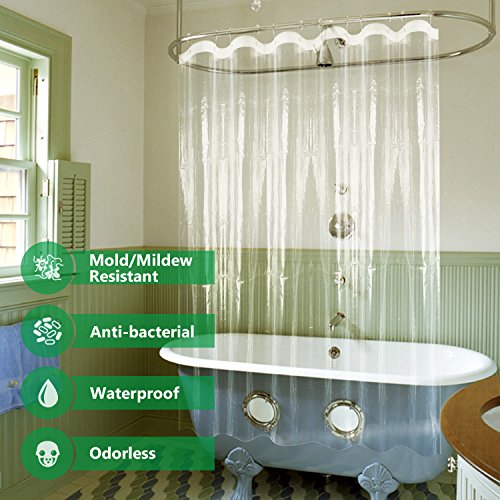 Shower Curtain Liner, Feagar Mold&Mildew Resistant Waterproof Anti-bacterial 72x72 Inch PVC Free, Non Toxic,Eco-Friendly,Odorless Bathroom Set for Bath tub or Shower Stall (Clear Transparent Enhanced) - Thumbnail 2