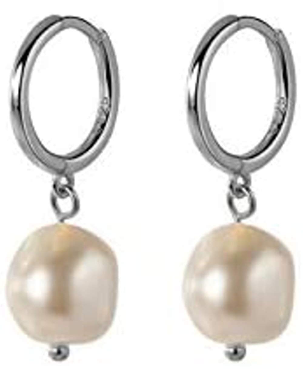 Baroque Pearl Dangle Hoop Earrings Sterling Silver 925 for Women Girls Dainty Dangling Charm Small Round Huggie Cuffs Cartilage Hoops 10mm Wedding Earring Jewelry Gifts Sensitive Ears