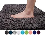 Yimobra Original Luxury Shaggy Bath Mat Large Size 31.5 X 19.8 Inch Super Absorbent Water,Non-Slip,Machine-Washable,Soft and Cozy,Thick Modern for Bathroom,Floor,Dark Gray
