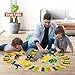 Dinosaur Race Car Track Toys with Play Mat, Dina Park 185 PCS Flexible Track Train Play Sets with 4 Dino Figures, 2 Car, 47