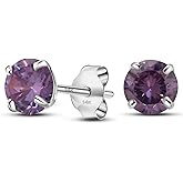 Solid 14K White Gold Round Solitaire Simulated-Birthstone Minimalist Stud Earring