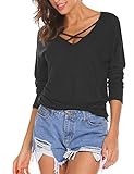 Hotouch Women Casual Knitted Pullover Sweater Dolman Sleeve Criss Cross V-Neck Top Jumper