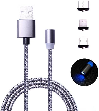 Detachable Magnetic Charging Cable Lightning Type-C Micro USB 3-in-1 Charger Cable with Indicator LED Light for iPhone 7/ 7 Plus/ 6s Samsung S8/ S7 Huawei Mate 9 Etc