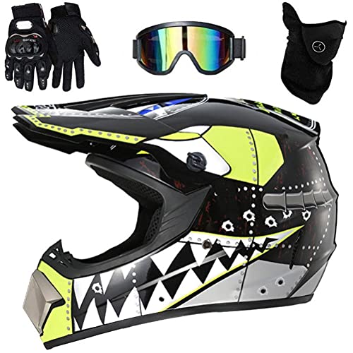 Full Face Motocross Helmet for Children and Adults Motocross Helmet Full Face Motorcycle Helmet with Protective Glasses Gloves