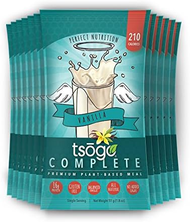 Tsogo Complete 12 Pack, Smooth Vanilla, Soy Free, Gluten Free &amp; Dairy Free, High Fiber &amp; Protein, Low Calories &amp; Carbs, Meal Replacement Shake, Only 210cal/serv (1 Box-12 Single Servings)