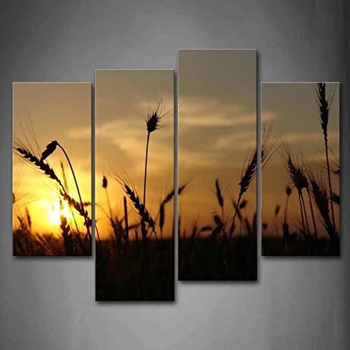 SimonfineUs Golden Wheat Plant In the autumn harvest Season Canvas Print Wall Art Painting for Home Decor Seascapes 4 Panel Paintings Landscape Prints on Canvas