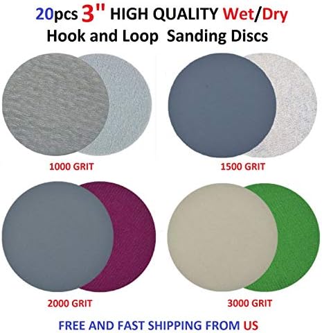 20pcs 3" Wet/Dry Hook and Loop Sanding Discs