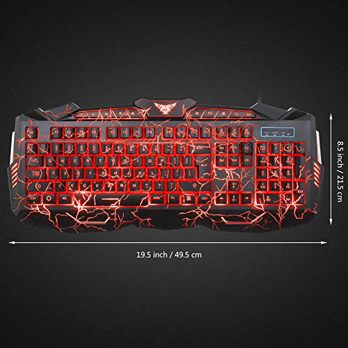 BlueFinger Gaming Keyboard,USB Wired Keyboard,114 Keys Letters Glow,3 Color Blue/Red/Purple Crack Backlit Keyboard for Computer PC Game Office Work