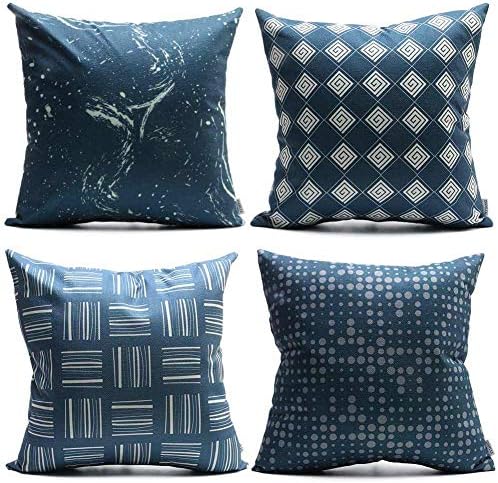 Throw Pillows Covers Deep Blue Set of 4, 18" x 18" Dark Navy Blue Argyle Dot Sky Check Patterned Pillow Case for Couch Sofa Bed Living Room Farmhouse