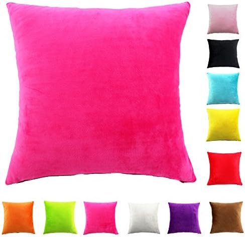 Easondea Cushion Covers Sofa Bed Home Car Decoration Solid Luxury Pillow Case Hot Pink 26"x26"/65X65CM