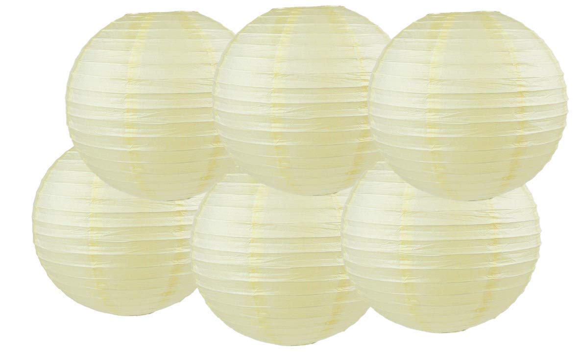 Paper Lanterns Mix Color Packs of 6 Round Paper Lanterns Lampshade (All Ivory/Cream, 16" (40 Cm))