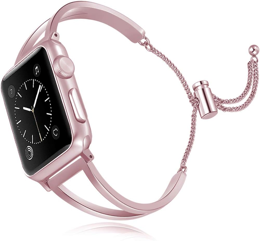 GZ GZHISY Bracelet Compatible for Apple Watch Band 38mm 40mm, Jewelry Bangle Cuff Adjustable Stainless Steel Replacement Wristband Strap Women Girl Compatible for iWatch Series 5/4/3/2/1, Rose Pink