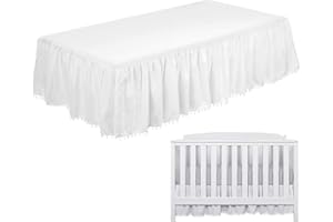 CIPLIKO Crib Skirt Crib Bed Skirts Crib Skirt with Pompoms Crib Dust Ruffle with Pom-poms Cute Print for Girls and Boys Crib Bed Skirt Machine Washable