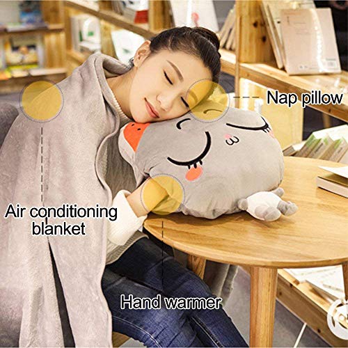 Alpacasso 4 in 1 Cute Cartoon Plush Stuffed Animal Toys Throw Pillow Blanket Set with Hand Warmer Design. (C)