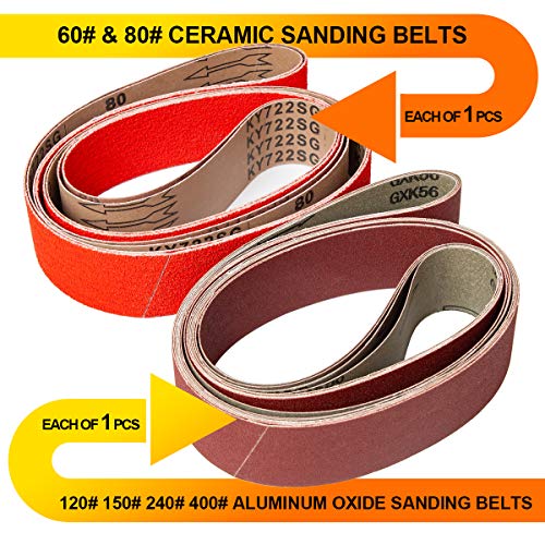 ABRTEN Sanding Belts 2x72 Inch (51x1829mm) Ceramic & Aluminum Oxide Assorted (kit) 6 Pack (1
