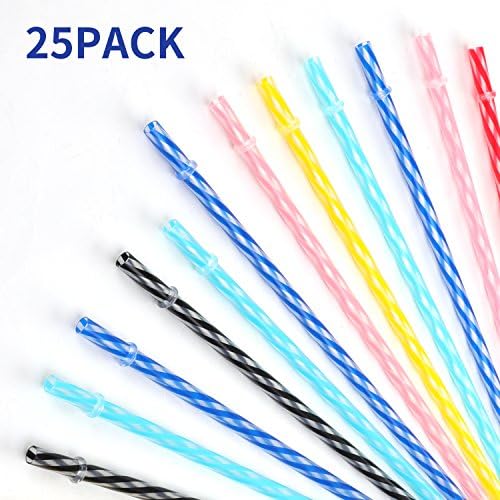 Herxuhouse 25 Pack 9-Inch & 10.5-Inch Colored Reusable Plastic Replacement Straws for Tervis, Yeti, Signature, Starbucks Tumblers, with Cleaning Brush