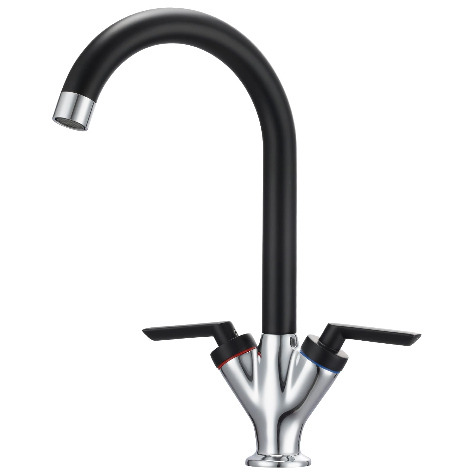 HPWVKVDB Black and Chrome Kitchen Tap Dual Lever Kitchen Taps Mixer Monobloc Sink Mixer Taps 1 Hole Brass Swan Twin Lever Black and Silver Mixers Tap