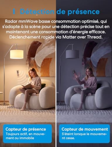 Détecteur de présence Matter Over Thread, détection 3 Zones