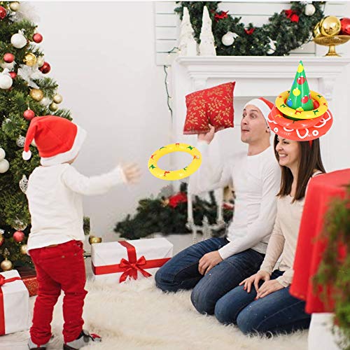 MeiGuiSha 2 Pack Inflatable Witch Hat Ring Toss Game Christmas Games for Kids Wearable or Placement Include 2 Hats & 8 Rings &1 Gift Bag (Christmas Light Bulb)
