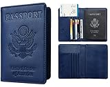 NapaWalli Leather Passport Holder Wallet Cover Case RFID Blocking Travel Wallet (nappa purplish blue)