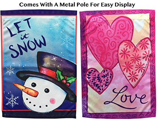 Beech Lane Seasonal Garden Flag Set Of 10- Metal Pole Included, Double Sided Flags, Thick Weatherproof Polyester Fabric, Adorable Artist Drawn Colorful Artwork, 12x18 Size - Thumbnail 2