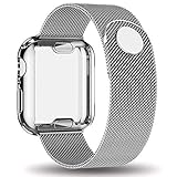 AdMaster Compatible for Apple Watch Band 42mm, Stainless Steel Mesh Milanese Sport Wristband Loop with Apple Watch Screen Protector Compatible for iWatch Series 1/2/3 Silver