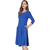 MISSKY 3/4 Long Sleeve Dresses for Women,Pocket Loose Midi Casual Dress (M, Blue 85#)