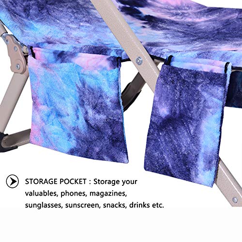 Lmeison Beach Chair Cover, Chaise Lounge Towel Cover Beach Towel with Storage Pockets for Pool, Sun Lounger, Hotel, Vacation, Holidays Sunbathing, Purple Tie-Dye (82.5" x 29.5")